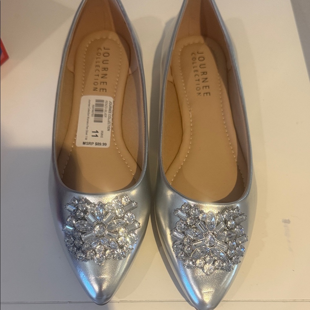 Journee Collection Silver Embellished Loafers